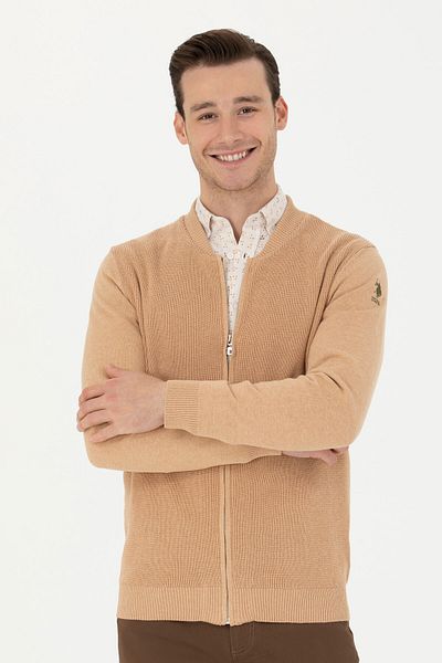 U.S. Polo Assn. Men's Sand Melange Basic Knitwear Cardigan 50277107 -Vr123