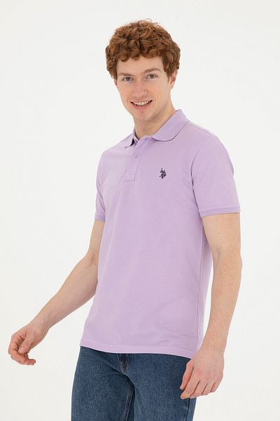 U.S. Polo Assn. تي شيرت رجالي بقصة ضيقة وياقة بولو أرجواني أساسي 50279573 -vr034