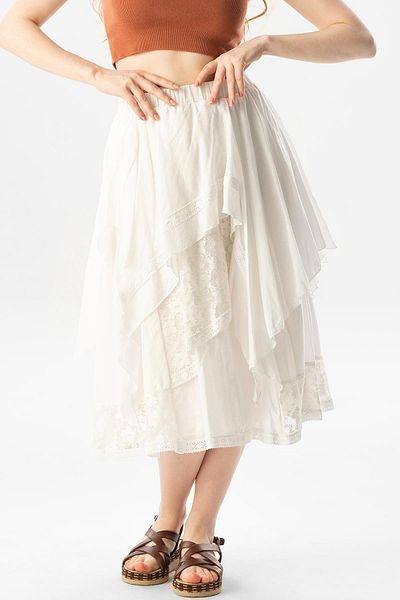 Eliş Şile Bezi Cluster Voile dantelă Franjuri Long Summer Authentic Fustă Crem