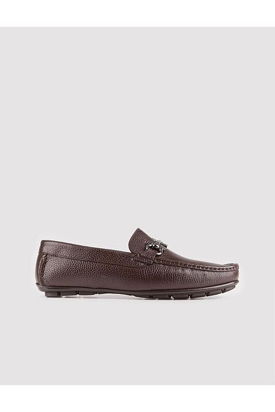 Cabani Men's Genuine Leather Buckle Detailed Brown Loafer Shoes
