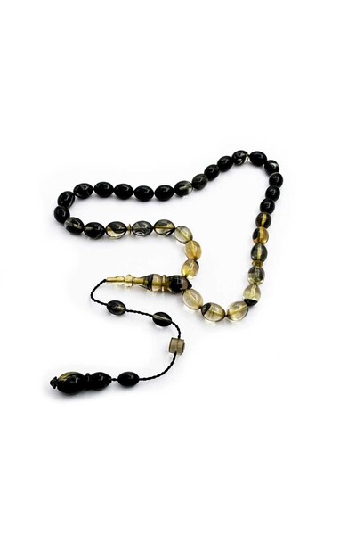 TAŞHAN Şeffaf Siyah Süzme Usta İşçilikli Ateş Kehribarı Tesbih