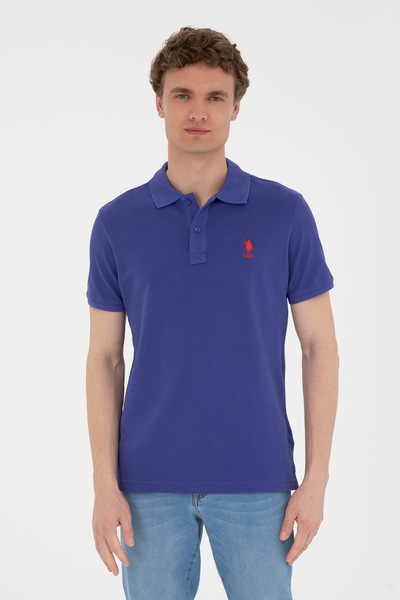 U.S. Polo Assn. تي شيرت أساسي بياقة بولو بقصة ضيقة للرجال باللون الأزرق الداك...