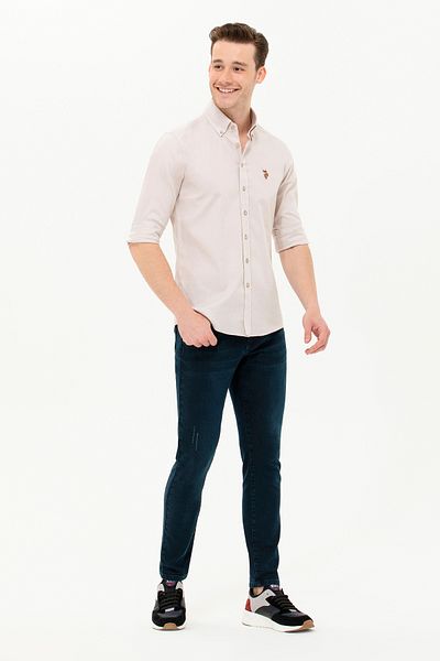 U.S. Polo Assn. Ανδρικό πέτρινο μακρυμάνικο πουκάμισο Basic 50263099-VR049