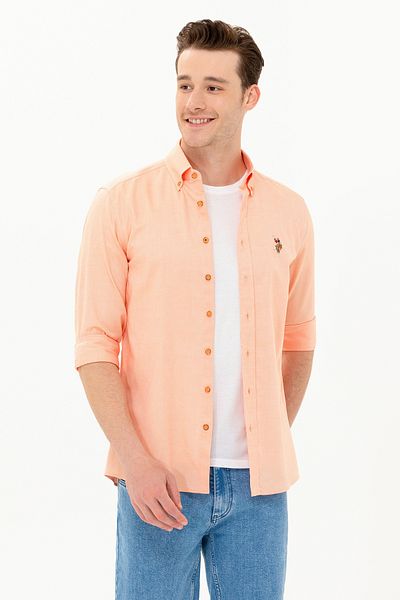 U.S. Polo Assn. Мъжка оранжева риза с дълъг ръкав 50263099-VR051