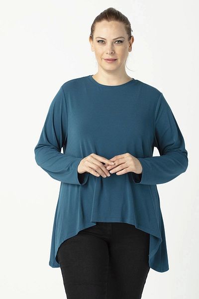 Moda Berray 2350 Violet Print Asymmetrical Cut Long Sleeve Plus Size Blouse