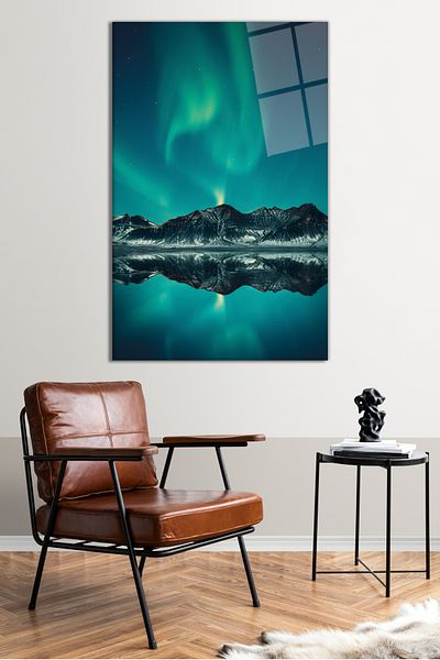 Vosevu Blue Northern Lights Glass Painting, Μοντέρνα διακόσμηση σπιτιού και γραφείου, Διακόσμηση τοίχου δώρου, άθραυστο γυαλί