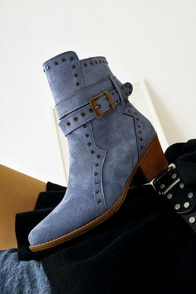 Limoya Дамски ботуши Torin Blue Suede Western - с шипове, извити и заострени върхове