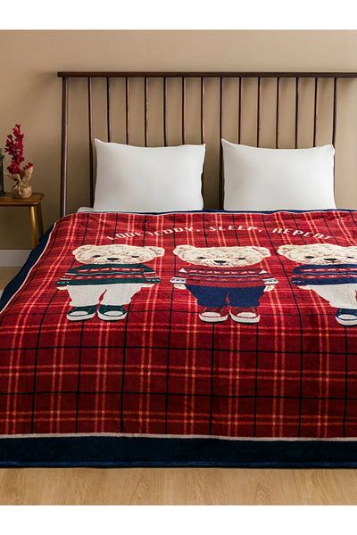 LC Waikiki Lcw Home Red Teddy Bear Printed Double Deka