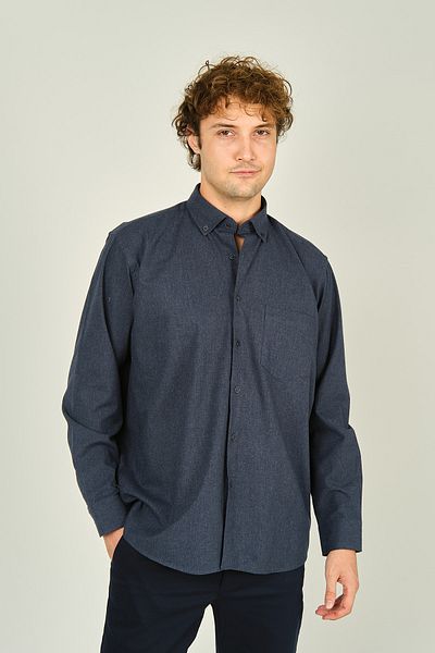 MUGİ Мъжка риза Mugi в индиго - дълъг ръкав, един джоб, 100% памук 4100