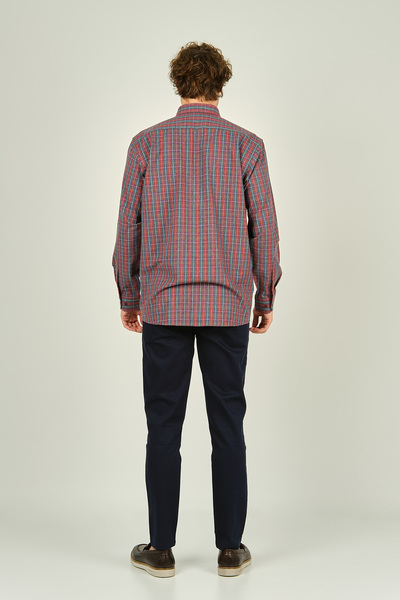 MUGİ Mugi Erkek Ekoseli Uzun Kollu Çift Cepli %100 Pamuk Gömlek 1001 Kırmızı