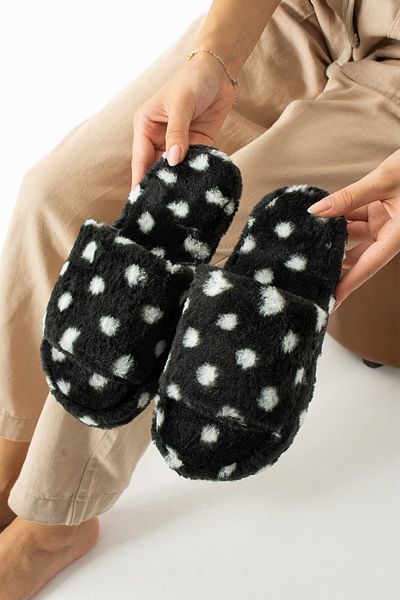 Moda Devrin Černé Puntíkované otevřené pantofle Domácí pantofle