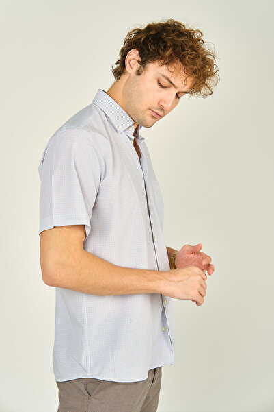 MUGİ Мугі Чоловіча бавовняна сорочка - з однією кишенею, на ґудзиках, з короткими рукавами 3003