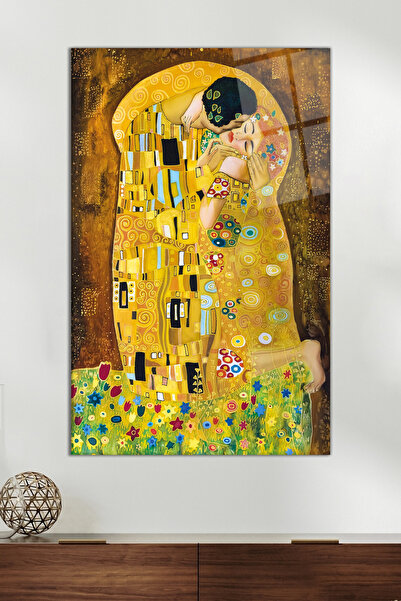 Vosevu Gustav Klimt Öpücük Der Kuss Cam Tablo, Modern Ev ve Ofis Dekoru, Hedi...