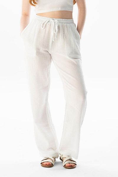 Eliş Şile Bezi Γυναικείο καλοκαιρινό παντελόνι Muslin Waist Laced Double Pocket White Byz
