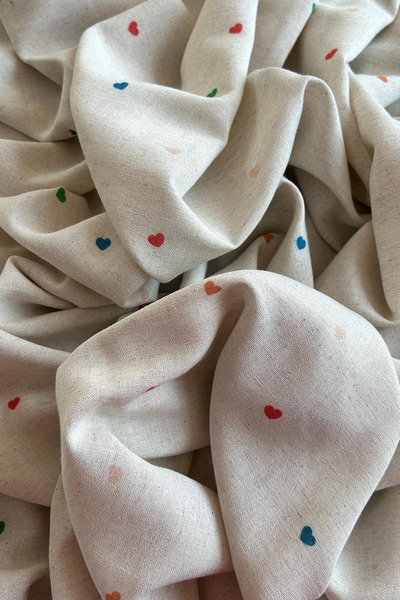 Doray Kumaş Minik Kalp Desenli Viskon Keten Kumaş / DRY - 148