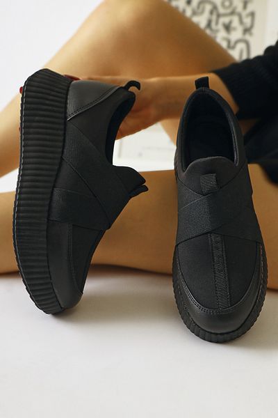 Limoya Hanah Black Diver, Stretch ύφασμα με λεπτομέρεια σταυρωτό λαστιχένιο γυναικείο παπούτσια casual