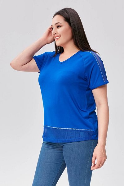 CAFCAF Shoulder and Skirt Mesh Detailed Stone Printed Blouse