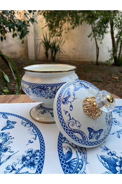 vanilya accessory Gold Series Blue Sugar Bowl and Storage Box - Standing