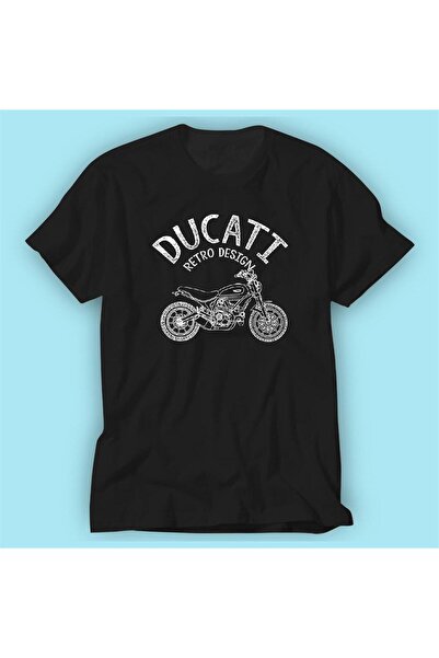 Motiker Ducati Retro Design Baskılı Siyah Tshirt Modeli