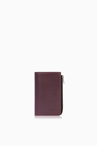 CENGİZ PAKEL Cengiz Pakel Unisex Genuine Leather Zippered Card Holder - 2512 - Plum
