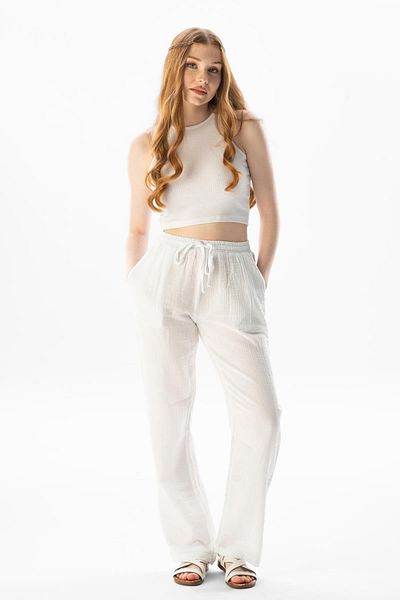 Eliş Şile Bezi Γυναικείο καλοκαιρινό παντελόνι Muslin Waist Laced Double Pocket White Byz