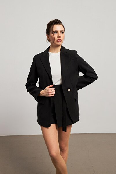 YOUR NAME Jachetă neagră pentru femei cu guler dublu