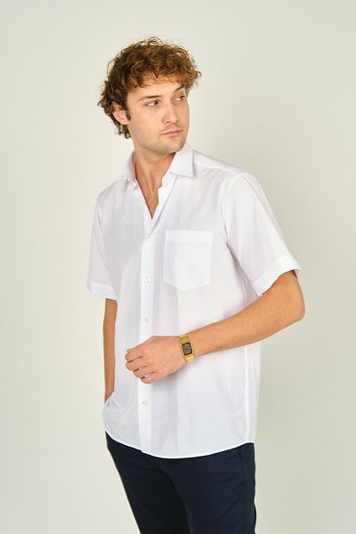 figs White Cotton Men's Shirt - Single Pocket, Short Sleeve 1000