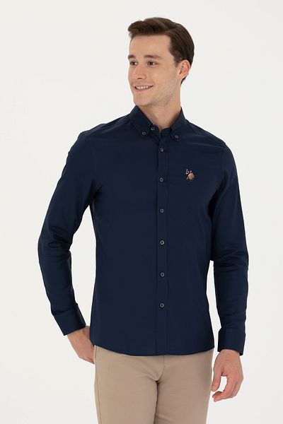 U.S. Polo Assn. Ανδρικό μακρυμάνικο πουκάμισο μπλε Navy Basic 50271276 -VR033