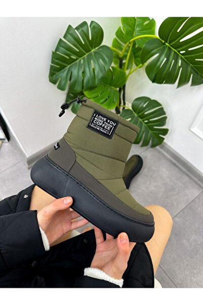 ERVANIN BUTİĞİ Haki Paraşüt (Foreo) İçi Yünlü Kadın Su Geçirmez Kar Botu