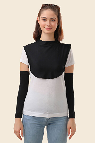 Sonbaharmoda Hijab Combed Cotton Sleeves-Neck Collar Set of 2 Black Women's Clothing