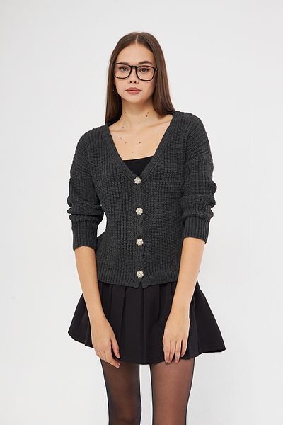 Kutaf Anthracite Basic V-Neck Knitwear Cardigan