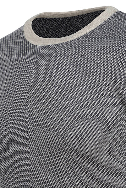 Çizgi Triko Ανδρικό πλεκτό πουλόβερ με ρίγες - λαιμόκοψη, διακοσμημένα μπράτσα και λάστιχο μέσης, ατσάλινο πλεκτό κανονική εφαρμογή -5013C