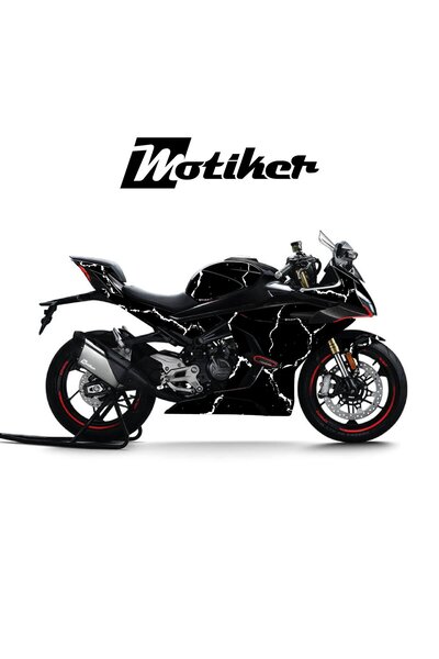 Motiker CFMOTO 450SR Kaplama Motosiklet Sticker Etiket Modeli Şimşek Desen Beyaz