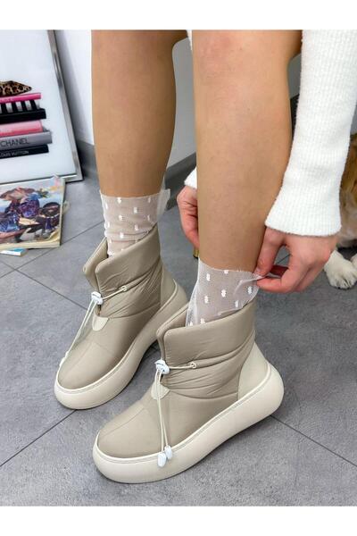 ERVANIN BUTİĞİ Bej Paraşüt (Luvit) İçi Yünlü Kadın Su Geçirmez Kar Botu