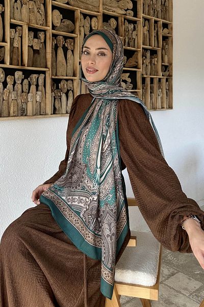 lamelif.com Σμαραγδένιο πράσινο ρετρό βαμβακερό σάλι