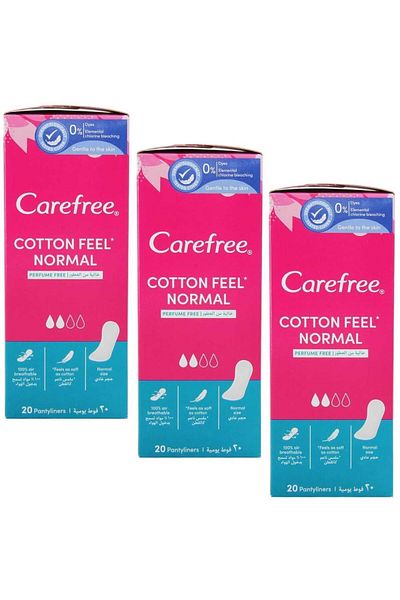 Carefree فوط يومية عادية من القطن 20 قطعة 3 قطع