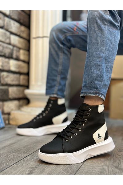 BOA Ανδρικά αθλητικά μποτάκια με ψηλή σόλα Lace-Up - Ασπρόμαυρα