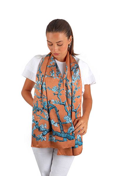 Bursa İpek Copper Almond Flower Silky Scarf