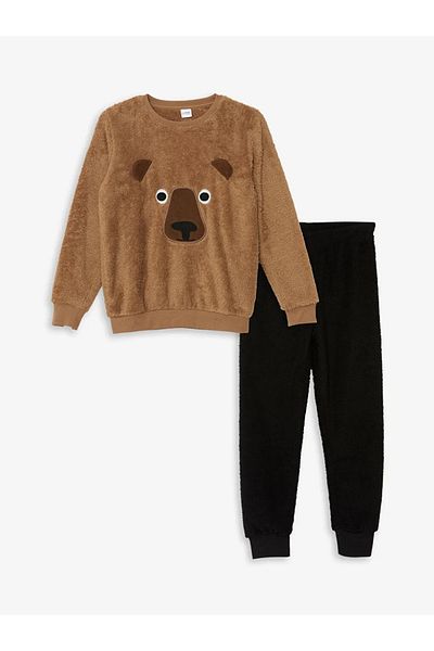 LC Waikiki Lcw Kids Cinnamon Crew Neck Boy Plush Pajamas Set
