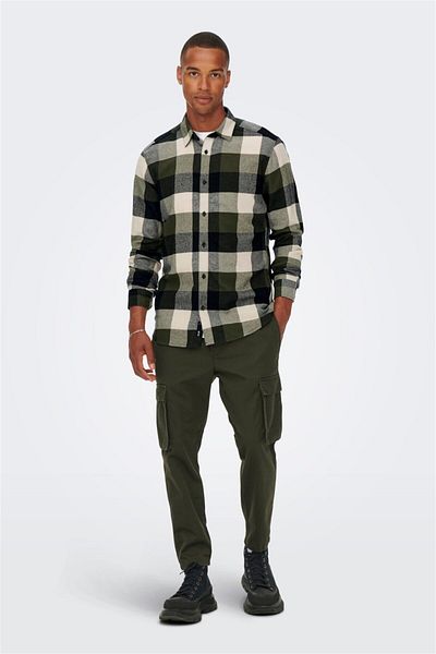 Only & Sons Μπλουζάκι Onsgudmund Ls 3t Check - Noos Forest Model