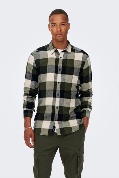 Only & Sons Μπλουζάκι Onsgudmund Ls 3t Check - Noos Forest Model