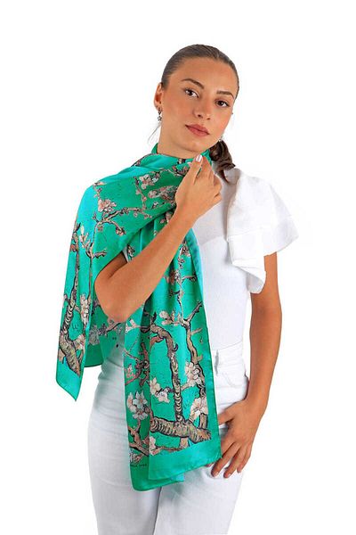 Bursa İpek Green Almond Flower Silky Scarf