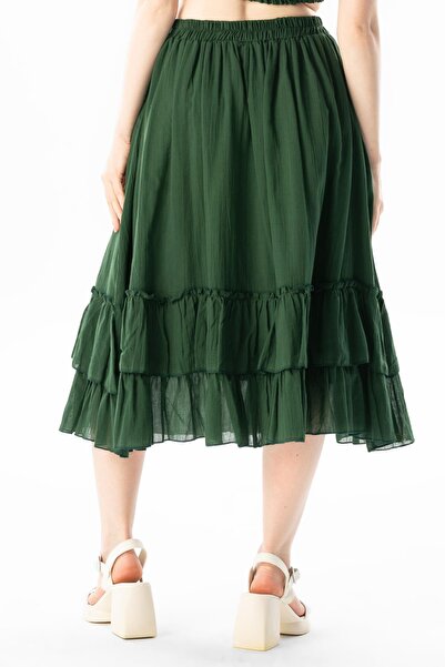 Eliş Şile Bezi Lavinya Elastic Waist Voile Long Summer Skirt Green Ysl