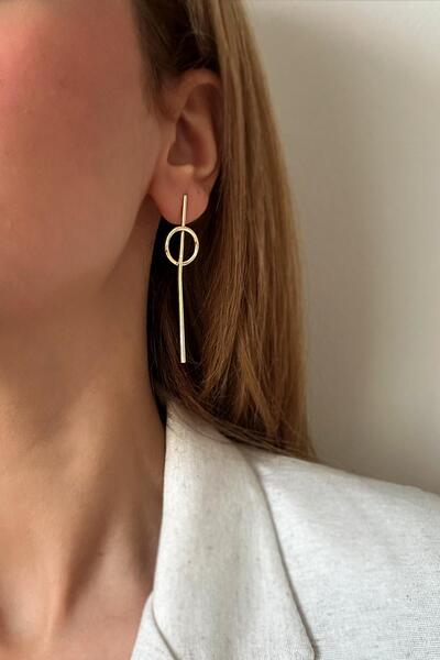 New Obsessions Altın Kaplama Minimal Uzun Halkalı Çubuk Çivi Küpe