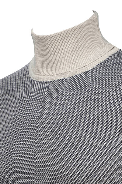 Çizgi Triko Чоловічий трикотажний светр з смужками - з візерунком на рукавах і еластичною талією, сталева в'язка, прямий крій - 5013E