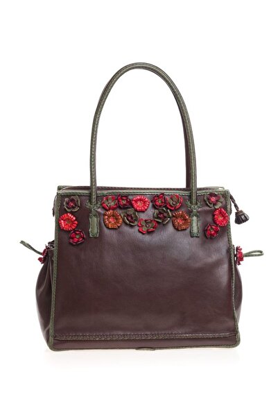 GÖN Hand Made Kahve-Yeşil Kadın Omuz Çantası Lase