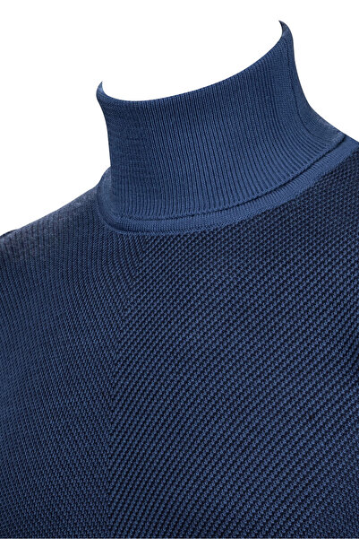 Çizgi Triko Ανδρικό ριγέ πλεκτό πουλόβερ ψαρά - εμπριμέ μανίκια και ελαστική μέση, ατσάλινο πλεκτό, κανονική εφαρμογή-5013E