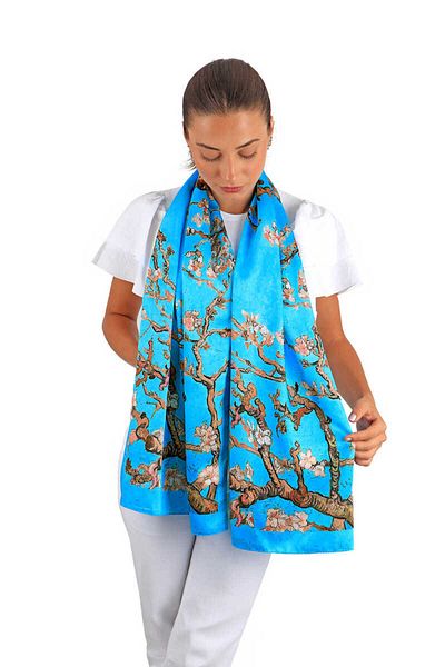 Bursa İpek Blue Almond Flower Silky Scarf