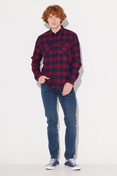 Lee Regular Fit Regular Cut 100% Cotton Men's Red Navy Blue Plaid Lumberjack ...