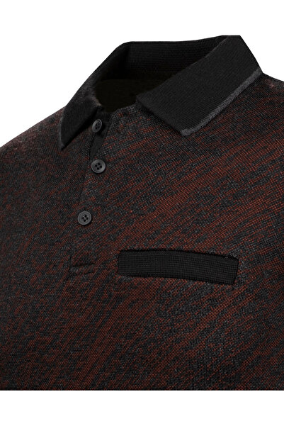 Çizgi Triko Men's Polo Collar Striped Knitwear Sweater - Patterned Sleeves and Waist Elastics, Steel Knit Classic Fit - 5012F